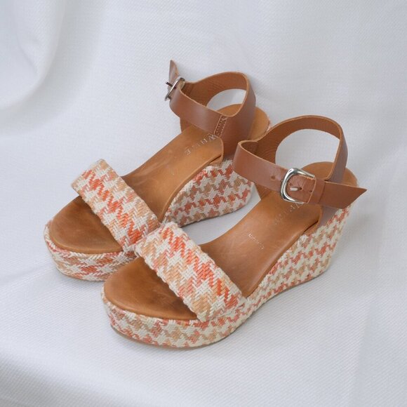 Ron White Houndstooth Tweed Woven Platform Wedge Sandals Sz 9 - Picture 1 of 9